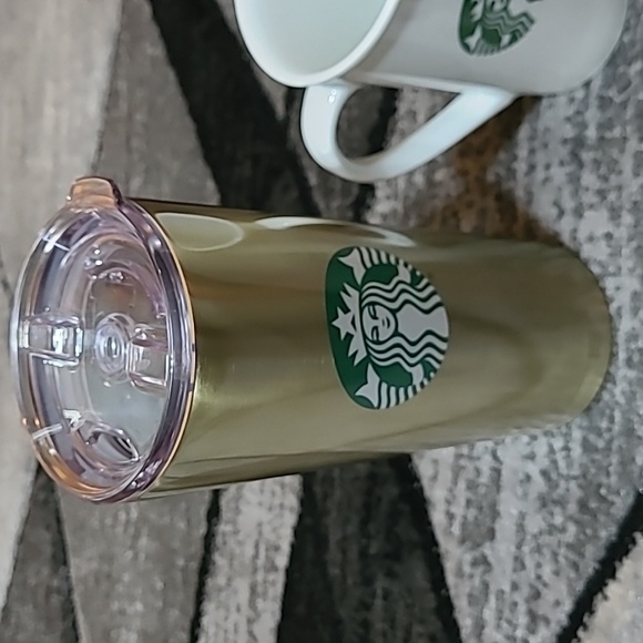 STARBUCKS 2021 GOLD 20 OZ STAINLESS STEEL TUMBLER & SIGNATURE COFFEE CUP - Picture 2 of 15